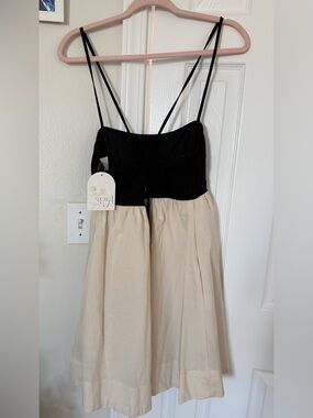 Two-Tone Spaghetti Strap Dress in Black and Cream